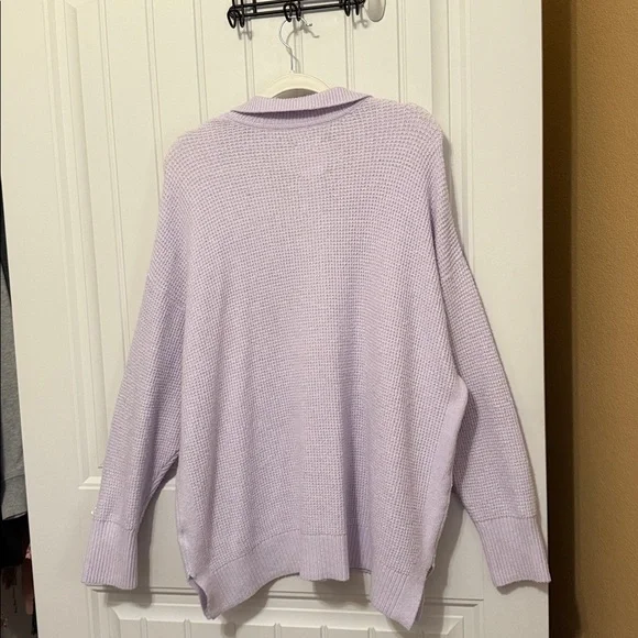 AERIE WOMENS LAVENDER WAFFLE V-NECK  LONG SLEEVE SWEATER SIZE LARGE - Picture 5 of 5